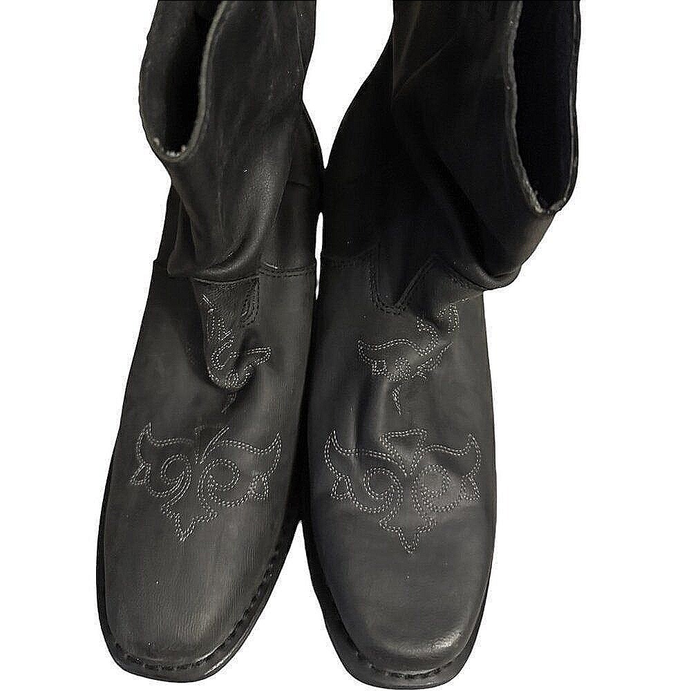 Western Boots Women Size 8 Black Excellent Leather Embroidered Mid Calf - Picture 3 of 7